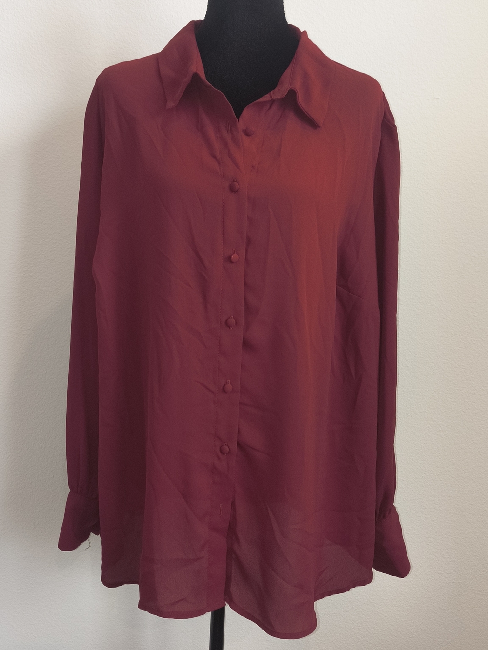 Vince Camuto Burgundy Button-Down Chiffon Shirt 2X